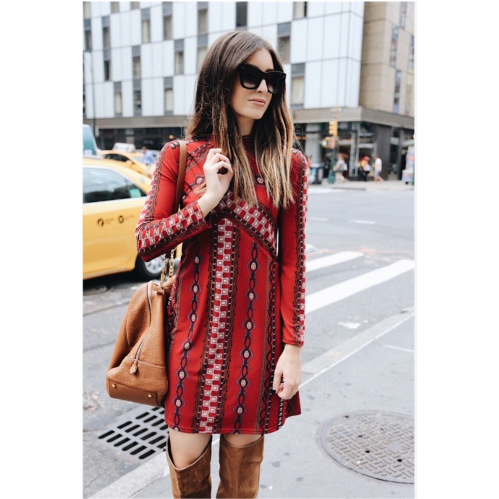 Free People Red Long Sleeve Dress